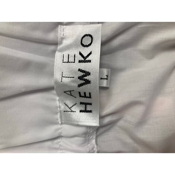 Kate Hewko White Cotton/Poly Sleeveless Ruffle Collar Top Sz L - Picture 3 of 3